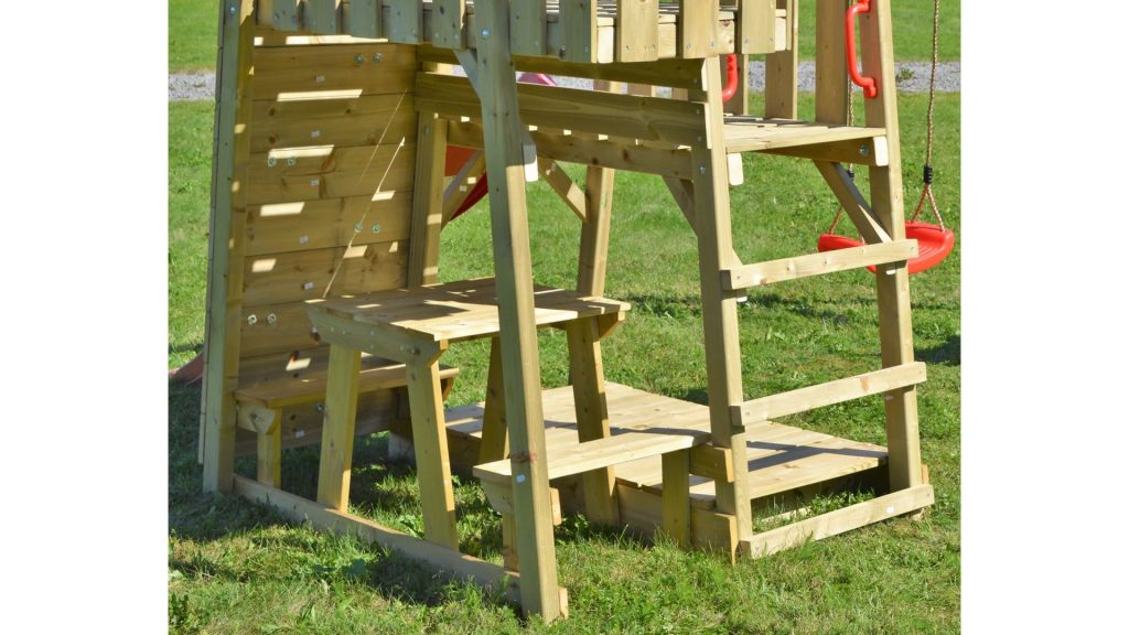 J10 Djecji toranj s toboganom pjescanikom klupom za piknik i dvostrukom ljuljackom2 1024x576